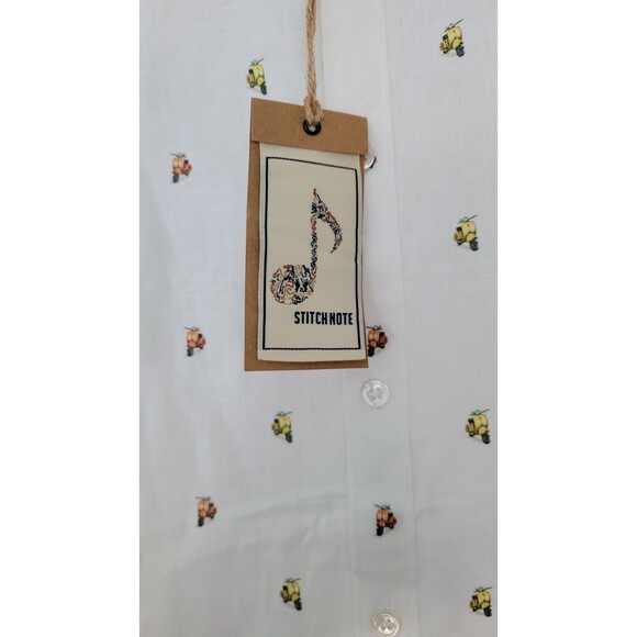 Stitch Note Men's Long Sleeve Vespa Print Linen/Cotton Shirt XXL New w tags - Picture 4 of 9